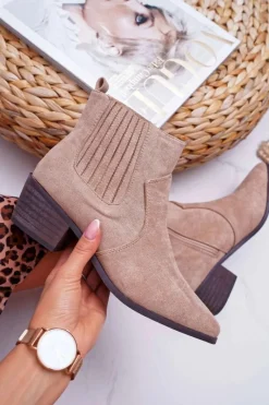 Hot Botki Damskie Płaski Obcas Beżowe Umberco Damskie Brązowe I Beżowe Botki|Botki Zamszowe