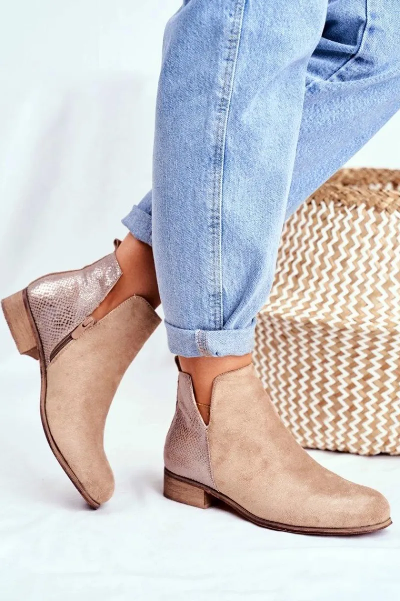 New Evento Botki Damskie Płaski Obcas Wiosenne Khaki Viva