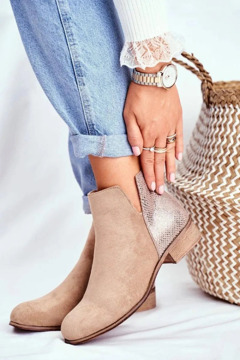 New Evento Botki Damskie Płaski Obcas Wiosenne Khaki Viva