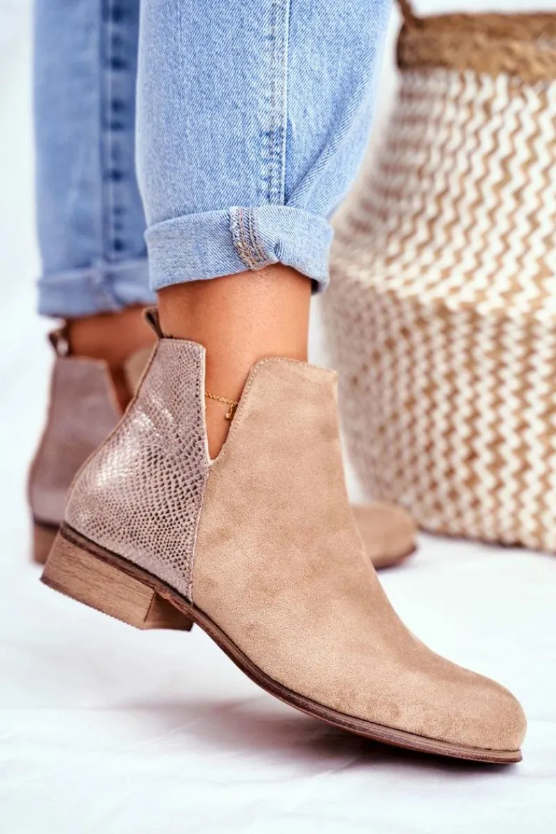 New Evento Botki Damskie Płaski Obcas Wiosenne Khaki Viva