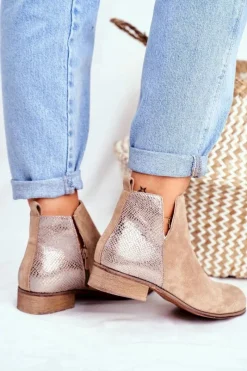 New Evento Botki Damskie Płaski Obcas Wiosenne Khaki Viva