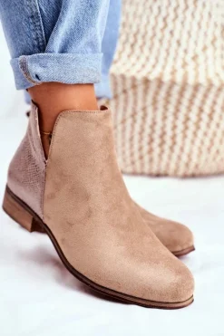 New Evento Botki Damskie Płaski Obcas Wiosenne Khaki Viva