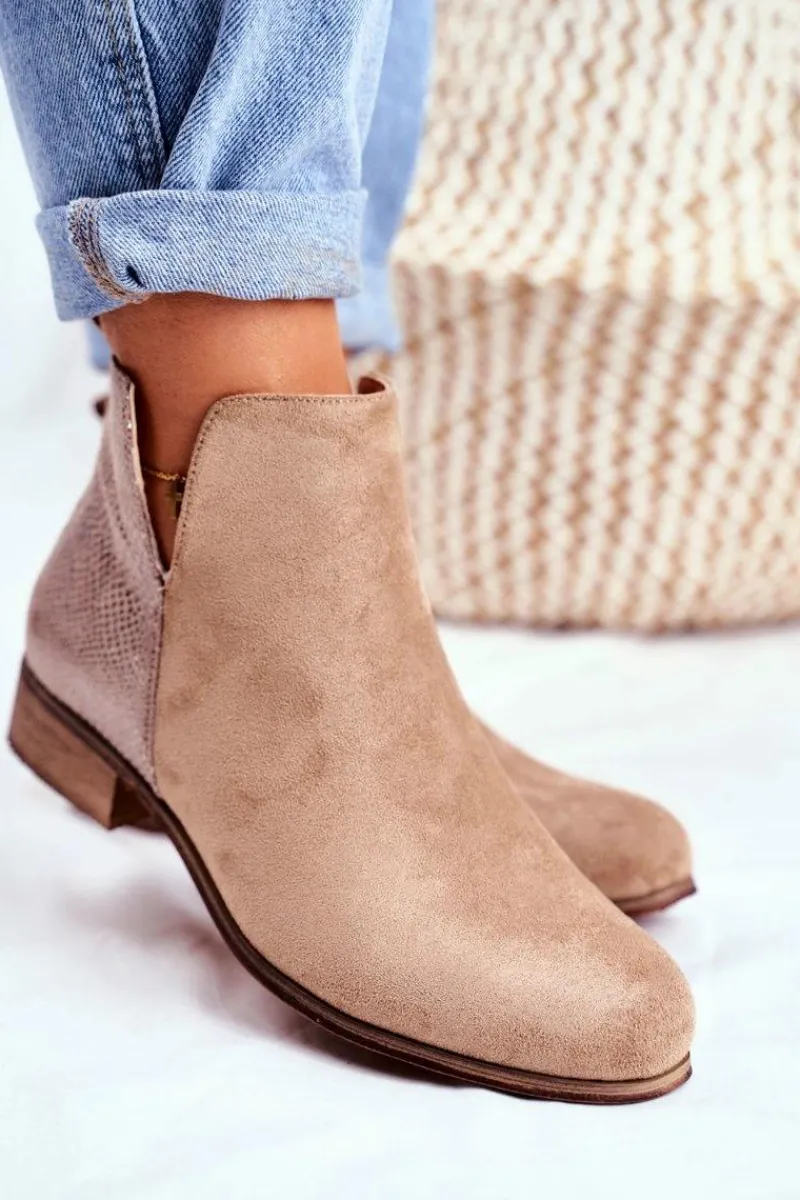 New Evento Botki Damskie Płaski Obcas Wiosenne Khaki Viva