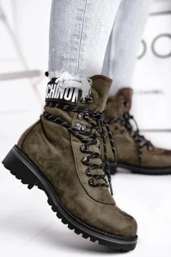 Czarne Botki|Botki Zimowe Damskie>Evento Botki Damskie Płaski Obcas Na Suwak Zielone Popsi