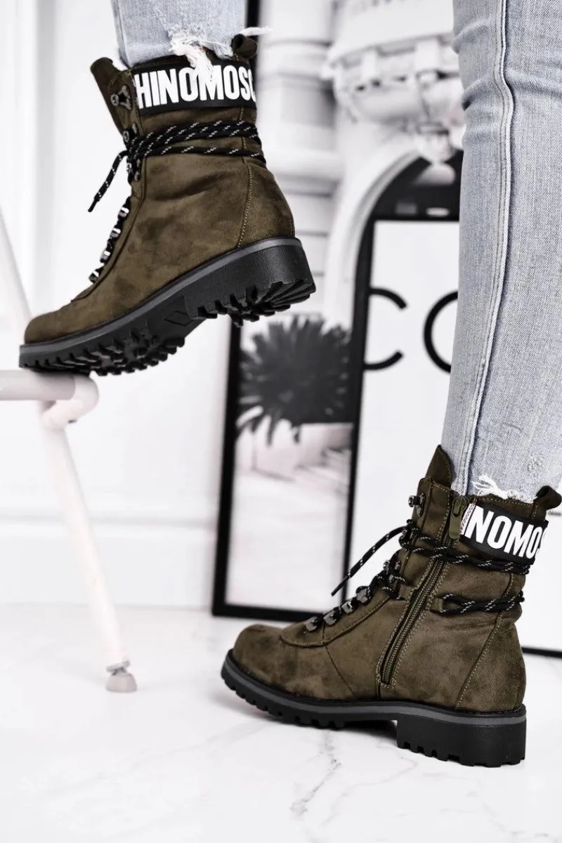 Czarne Botki|Botki Zimowe Damskie>Evento Botki Damskie Płaski Obcas Na Suwak Zielone Popsi