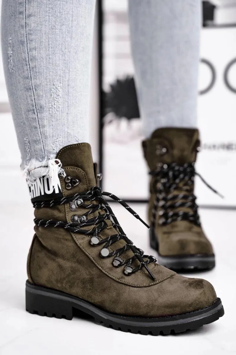 Czarne Botki|Botki Zimowe Damskie>Evento Botki Damskie Płaski Obcas Na Suwak Zielone Popsi