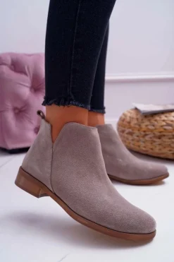 Boto Botki Damskie Płaski Obcas Wiosenne Skórzane Cappuccino Madness