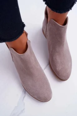 Boto Botki Damskie Płaski Obcas Wiosenne Skórzane Cappuccino Madness