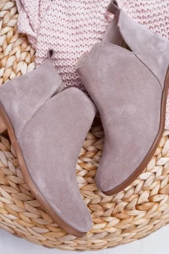 Boto Botki Damskie Płaski Obcas Wiosenne Skórzane Cappuccino Madness