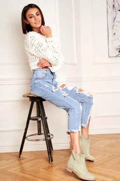 Sale Boto Botki Damskie Płaski Obcas Zamszowe Ażurowe Zielone Raffe