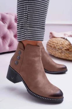 Hot Buty damskie Vinceza Botki Damskie Płaski Obcas Beżowe Tristram