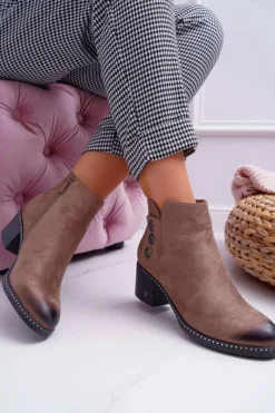 Hot Buty damskie Vinceza Botki Damskie Płaski Obcas Beżowe Tristram