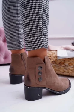 Hot Buty damskie Vinceza Botki Damskie Płaski Obcas Beżowe Tristram