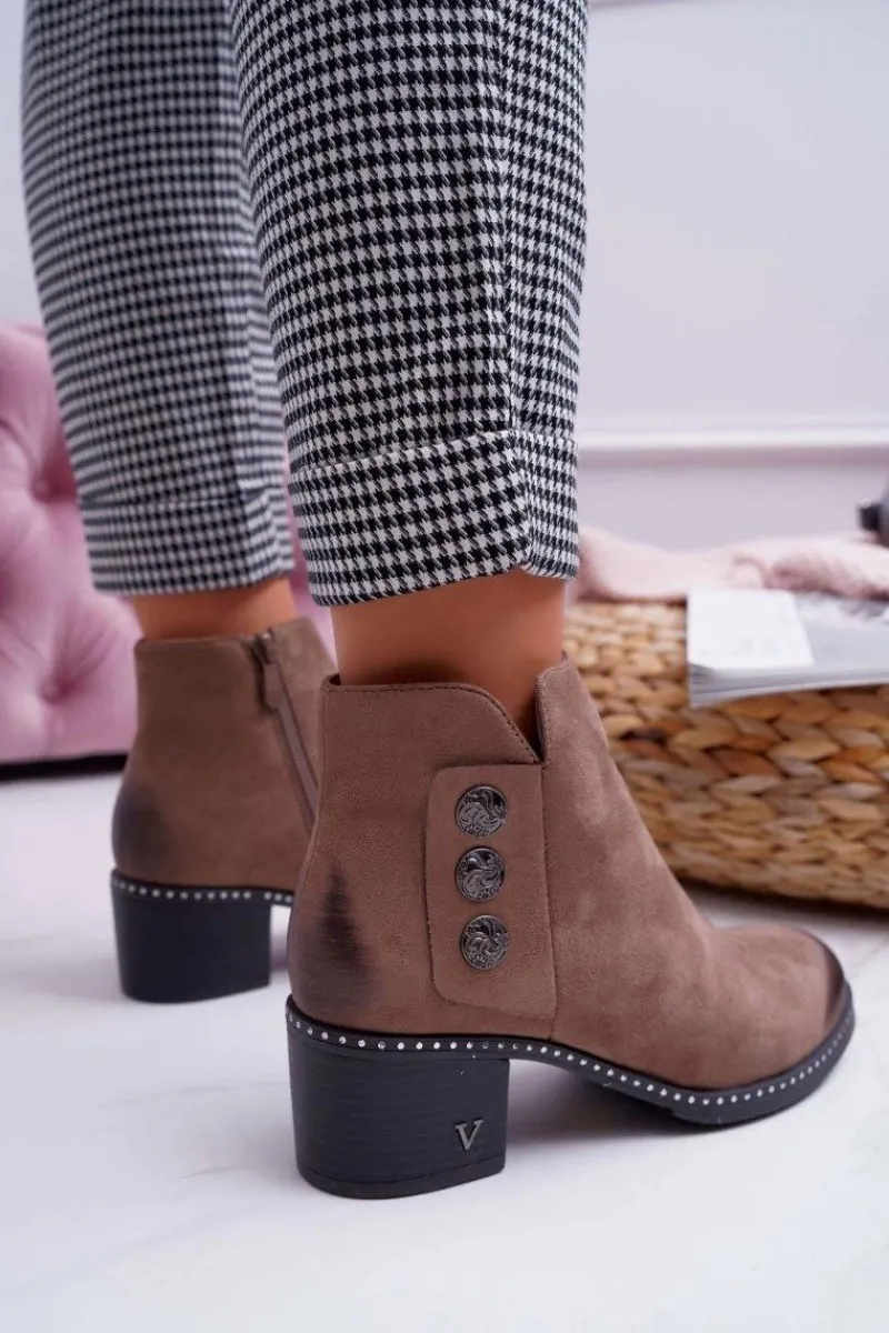 Hot Buty damskie Vinceza Botki Damskie Płaski Obcas Beżowe Tristram