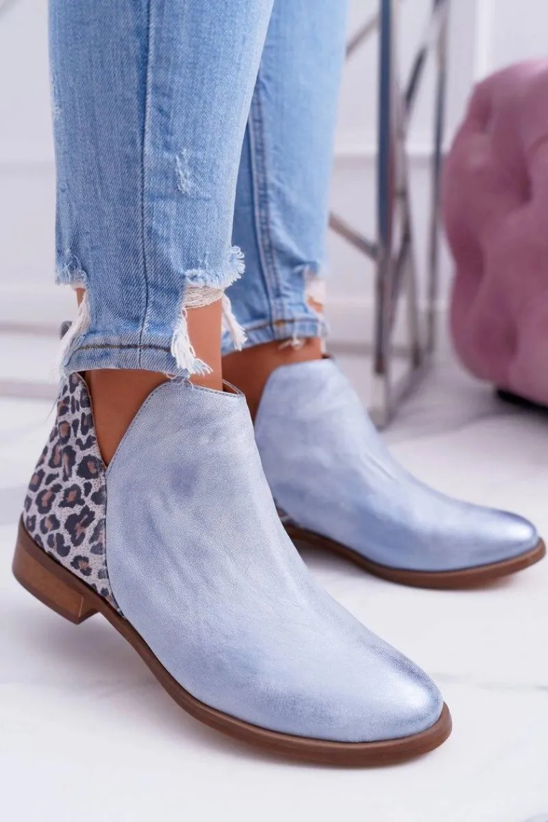 Discount Botki Damskie Płaski Obcas Wiosenne Skórzane Niebieskie Madness Damskie Botki Wiosenne|Brązowe I Beżowe Botki