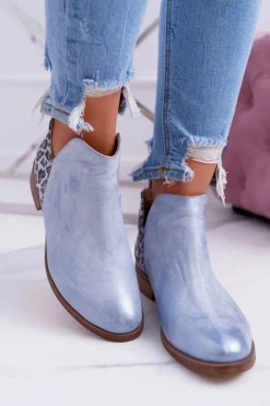 Discount Botki Damskie Płaski Obcas Wiosenne Skórzane Niebieskie Madness Damskie Botki Wiosenne|Brązowe I Beżowe Botki