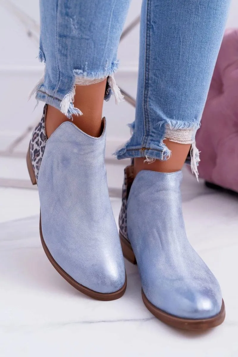 Discount Botki Damskie Płaski Obcas Wiosenne Skórzane Niebieskie Madness Damskie Botki Wiosenne|Brązowe I Beżowe Botki