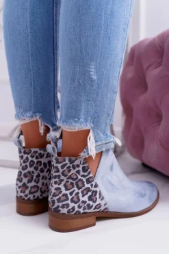 Discount Botki Damskie Płaski Obcas Wiosenne Skórzane Niebieskie Madness Damskie Botki Wiosenne|Brązowe I Beżowe Botki