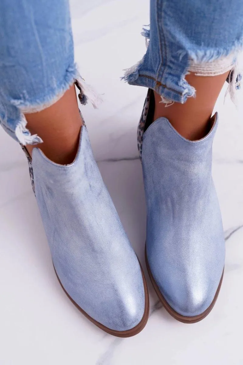 Discount Botki Damskie Płaski Obcas Wiosenne Skórzane Niebieskie Madness Damskie Botki Wiosenne|Brązowe I Beżowe Botki