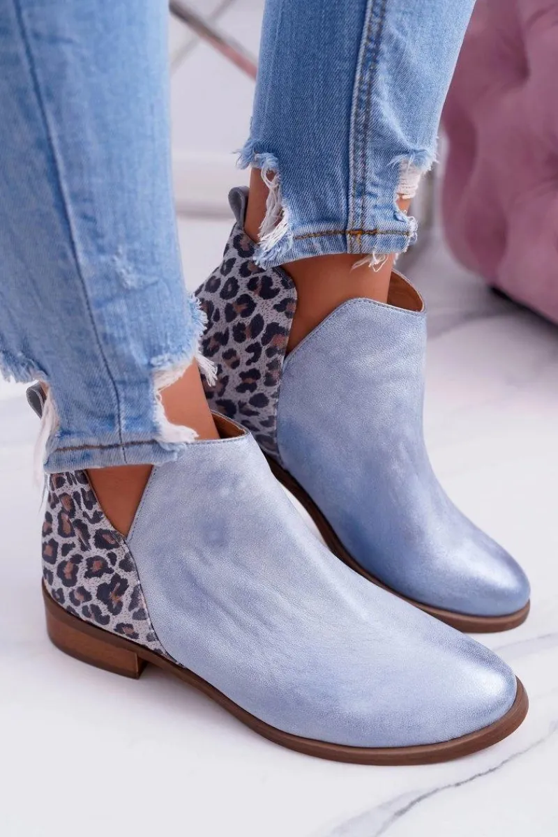 Discount Botki Damskie Płaski Obcas Wiosenne Skórzane Niebieskie Madness Damskie Botki Wiosenne|Brązowe I Beżowe Botki