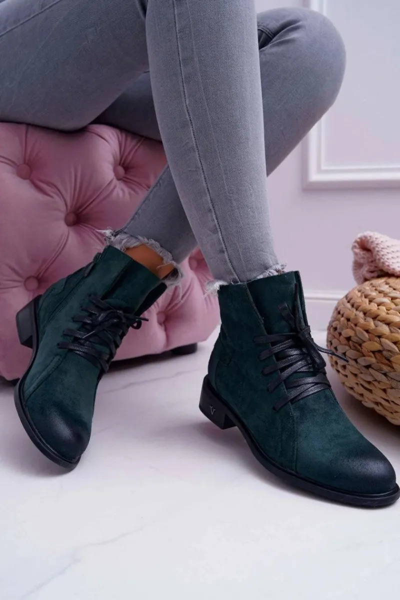 Botki Sznurowane|Botki Zimowe Damskie>Buty damskie Vinceza Botki Damskie Płaski Obcas Workery Zielone Teref