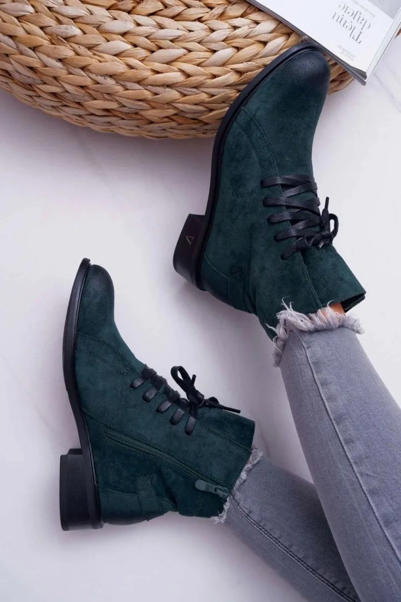 Botki Sznurowane|Botki Zimowe Damskie>Buty damskie Vinceza Botki Damskie Płaski Obcas Workery Zielone Teref