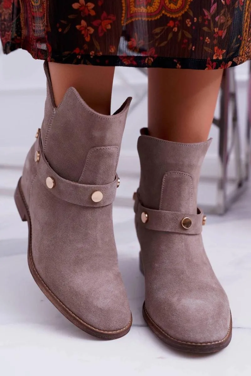 Botki Wiosenne|Botki Na Koturnie>Laura Messi Botki Damskie Płaskie 1890 Skóra Zamsz Beżowe Darmah