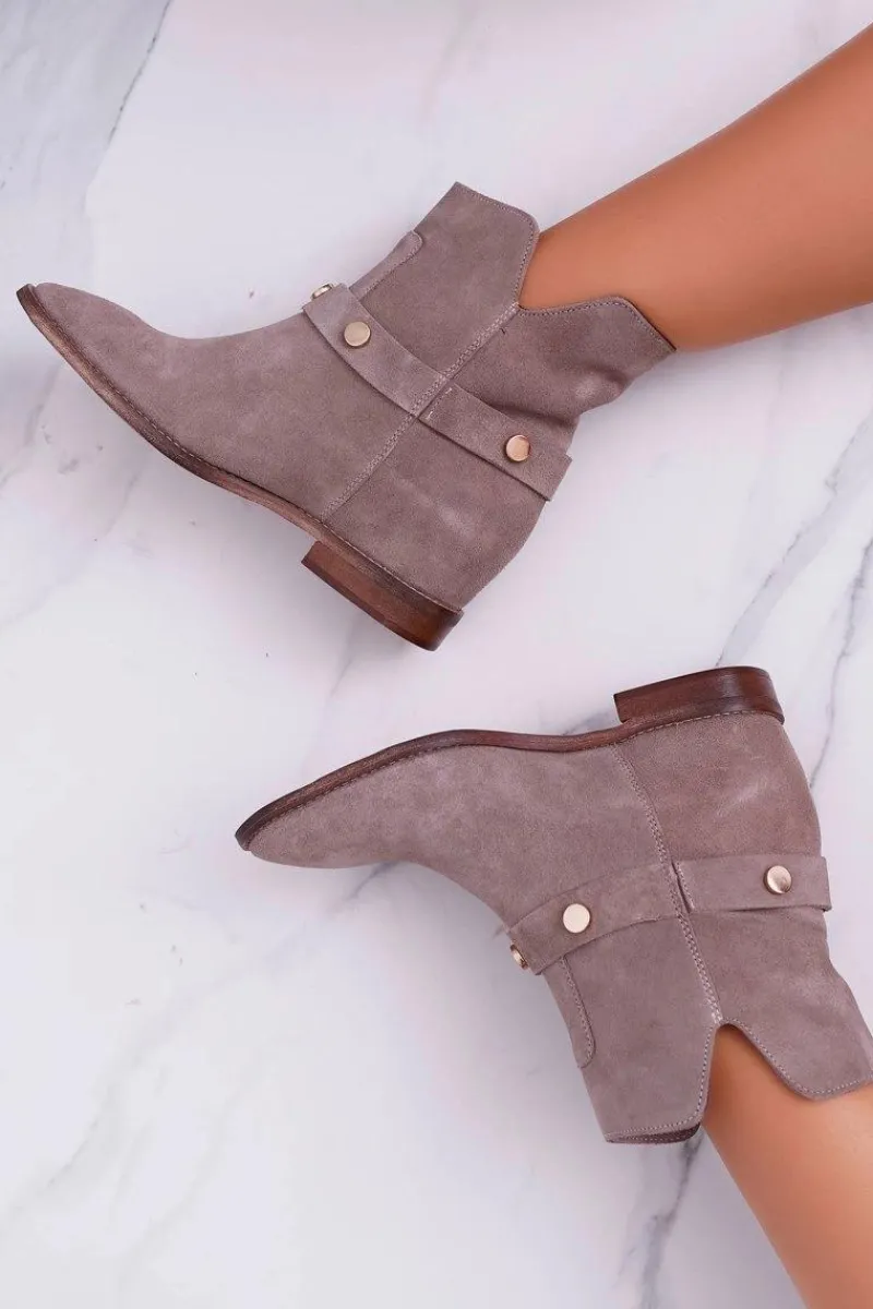 Botki Wiosenne|Botki Na Koturnie>Laura Messi Botki Damskie Płaskie 1890 Skóra Zamsz Beżowe Darmah