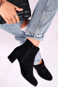 Best Botki Damskie Sergio Leone Czarne BT528 Damskie Botki Na Słupku|Czarne Botki