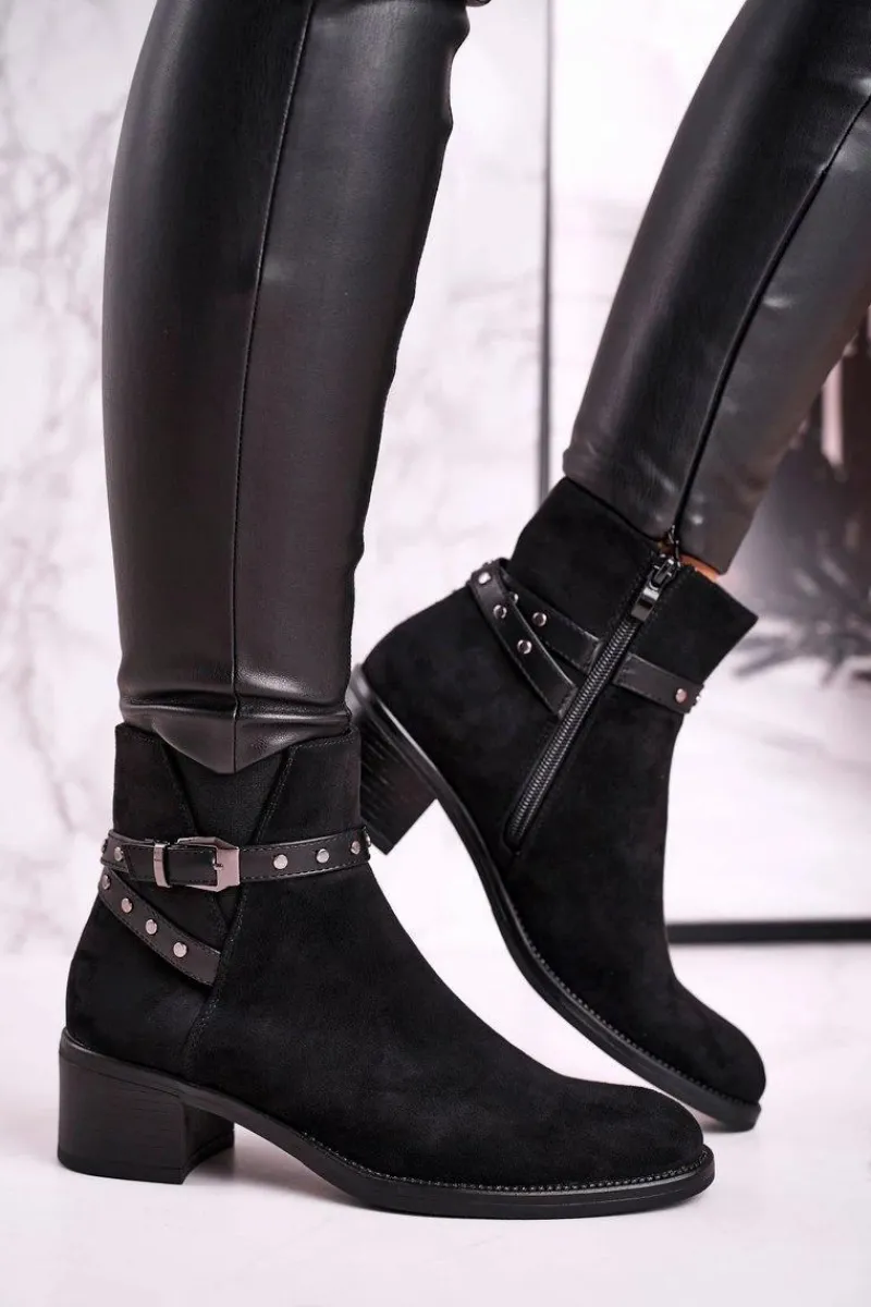 Best Buty Sergio Leone Botki Damskie Sergio Leone Zamszowe Czarne BT615