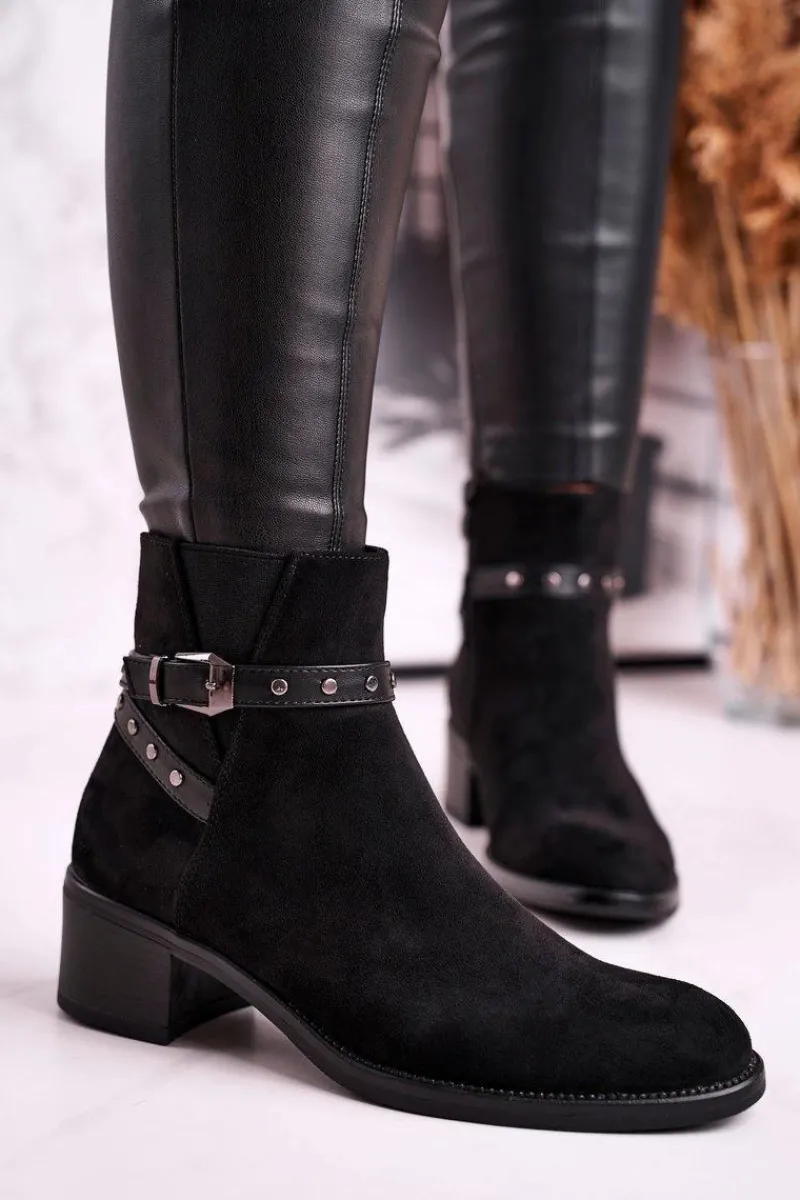 Best Buty Sergio Leone Botki Damskie Sergio Leone Zamszowe Czarne BT615