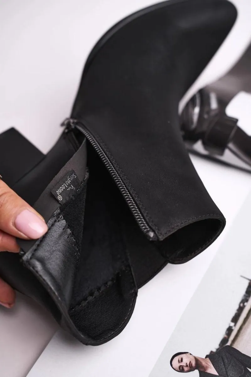 Sale Botki Damskie Sergio Leone Sztyblety Eko Nubuk Czarne BT621 Damskie Botki Na Słupku|Czarne Botki