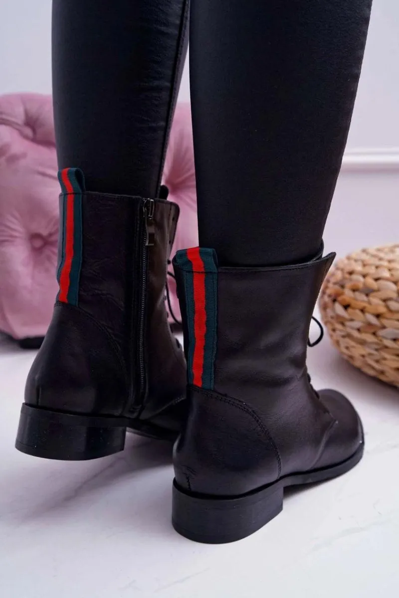 Botki Sznurowane|Botki Zimowe Damskie>Boto Botki Damskie Skóra Licowa Nicole 2315 Czarne The Island