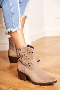 Best Damskie buty S.Barski Botki Damskie Skórzane Beżowe Barski 12622