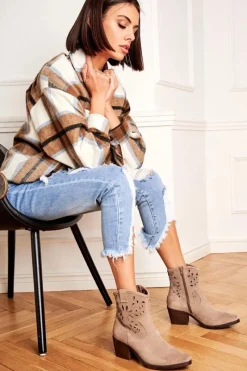 Best Damskie buty S.Barski Botki Damskie Skórzane Beżowe Barski 12622