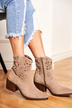 Best Damskie buty S.Barski Botki Damskie Skórzane Beżowe Barski 12622