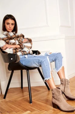 Best Damskie buty S.Barski Botki Damskie Skórzane Beżowe Barski 12622