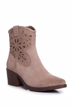 Best Damskie buty S.Barski Botki Damskie Skórzane Beżowe Barski 12622