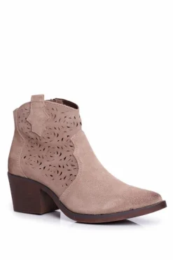 New Damskie buty S.Barski Botki Damskie Skórzane Beżowe Barski 12622-21