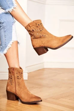 Botki Wiosenne|Botki Na Słupku>Damskie buty S.Barski Botki Damskie Skórzane Camel Barski 12622