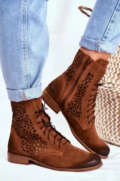 Botki Wiosenne|Brązowe I Beżowe Botki>Boto Botki Damskie Skórzane Camel Meridan