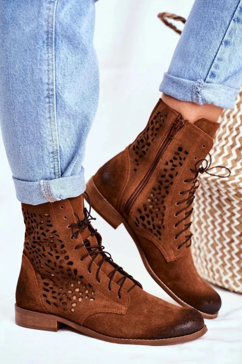 Botki Wiosenne|Brązowe I Beżowe Botki>Boto Botki Damskie Skórzane Camel Meridan