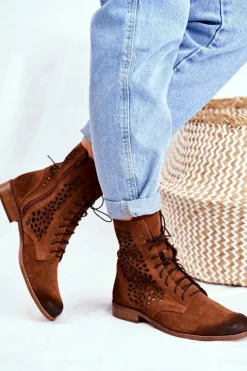 Botki Wiosenne|Brązowe I Beżowe Botki>Boto Botki Damskie Skórzane Camel Meridan