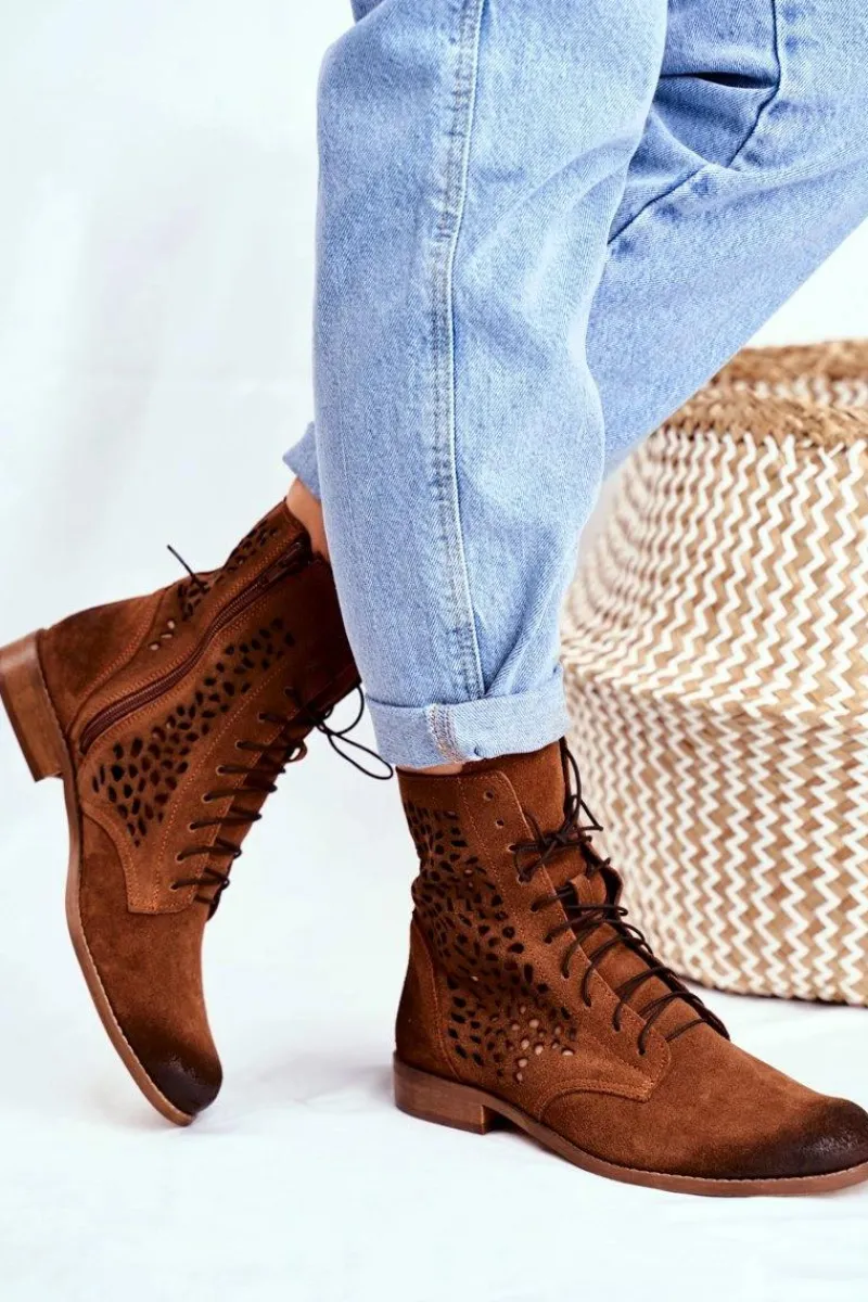 Botki Wiosenne|Brązowe I Beżowe Botki>Boto Botki Damskie Skórzane Camel Meridan