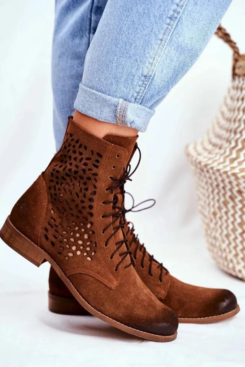 Botki Wiosenne|Brązowe I Beżowe Botki>Boto Botki Damskie Skórzane Camel Meridan