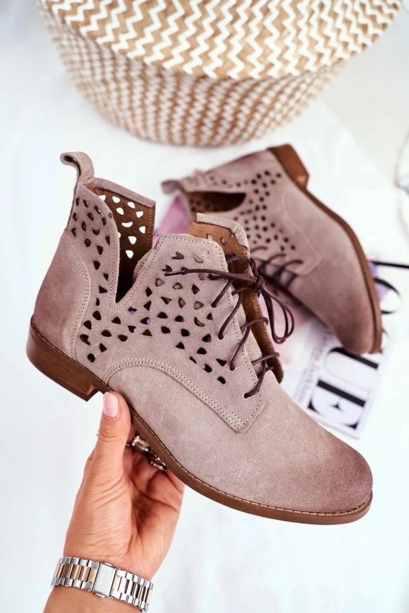 Outlet Boto Botki Damskie Skórzane Cappucino Low Meridan