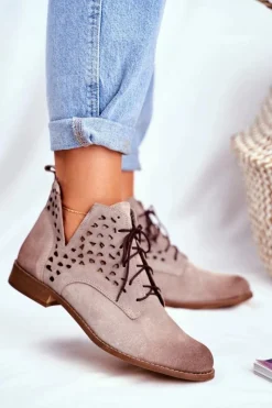 Outlet Boto Botki Damskie Skórzane Cappucino Low Meridan