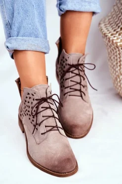 Outlet Boto Botki Damskie Skórzane Cappucino Low Meridan