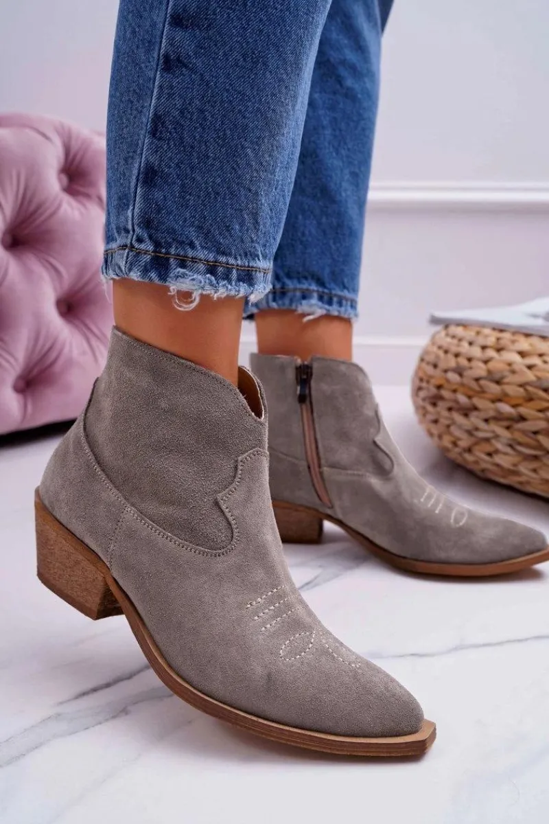 Outlet Boto Botki Damskie Skórzane Kowbojki Cappucino Batty