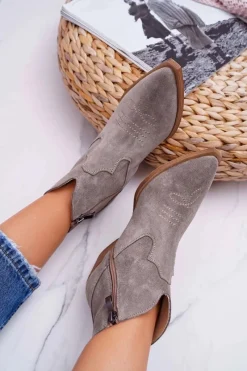 Outlet Boto Botki Damskie Skórzane Kowbojki Cappucino Batty